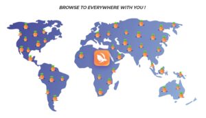 A world map highlighting countries where Turbo VPN has server locations